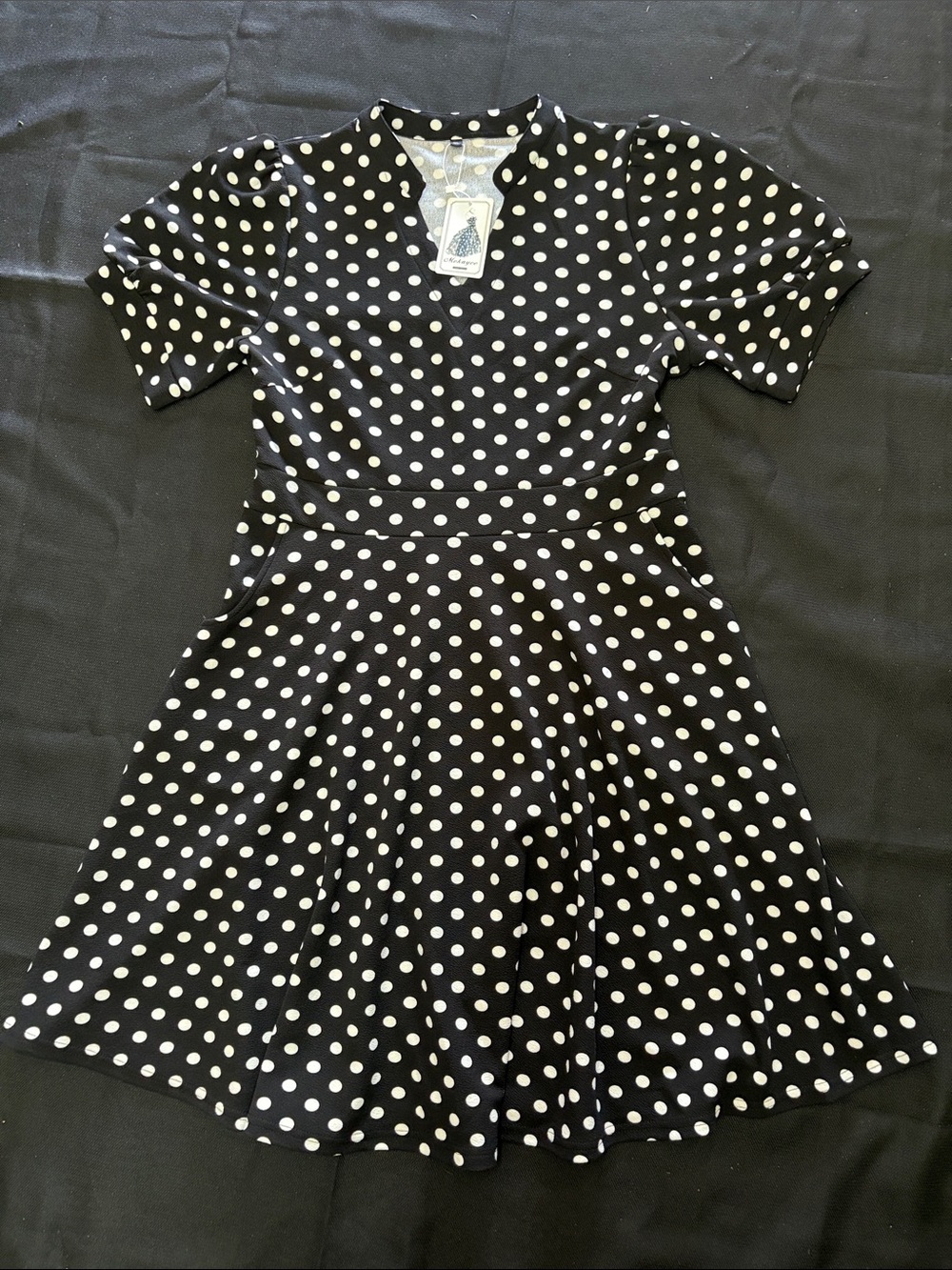 Black and White Polka Dot Fit-and-Flare Midi Dress
